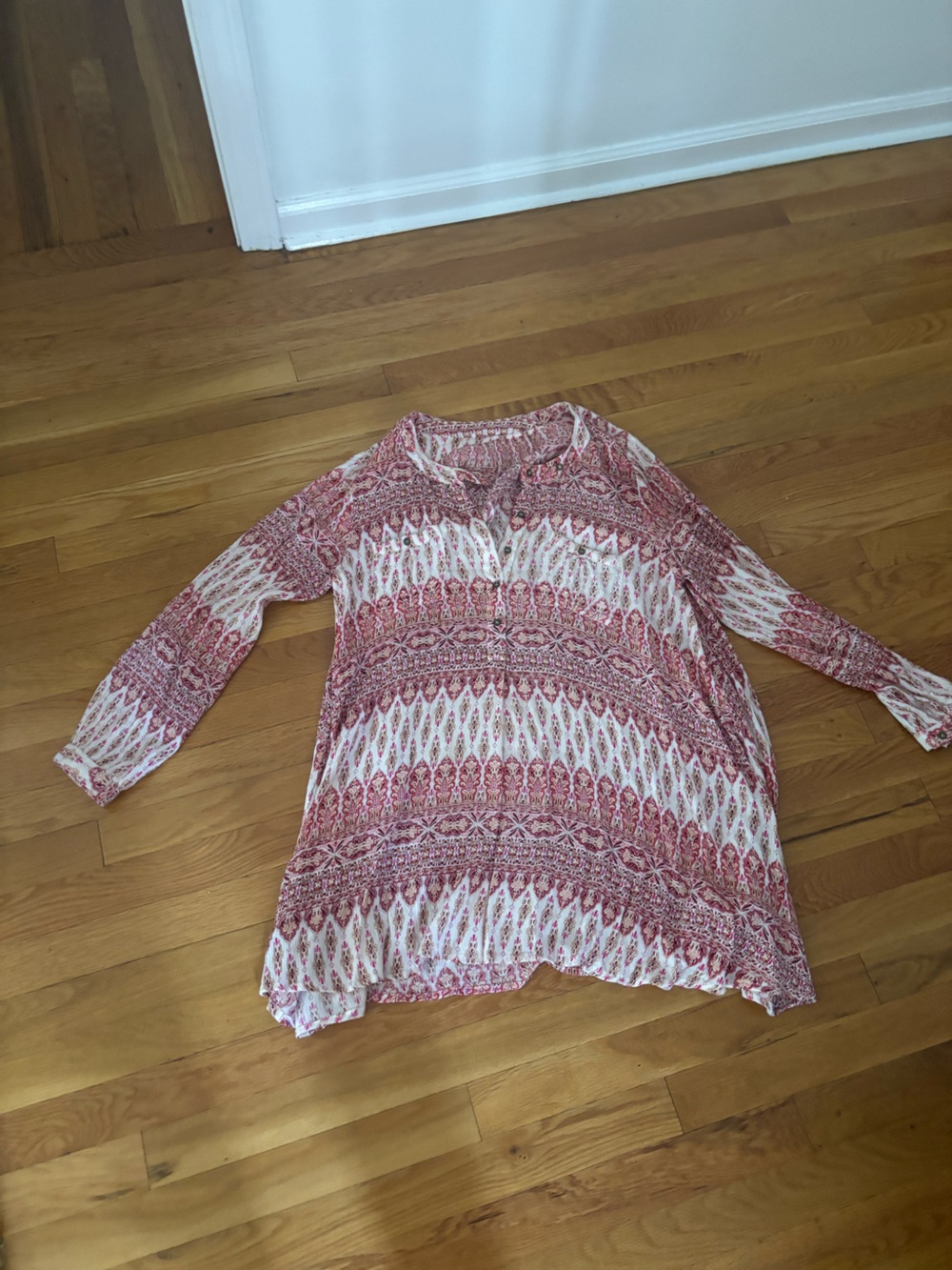Bohemian Red-Pink Printed Long-Sleeve Women's mini dress or tunic